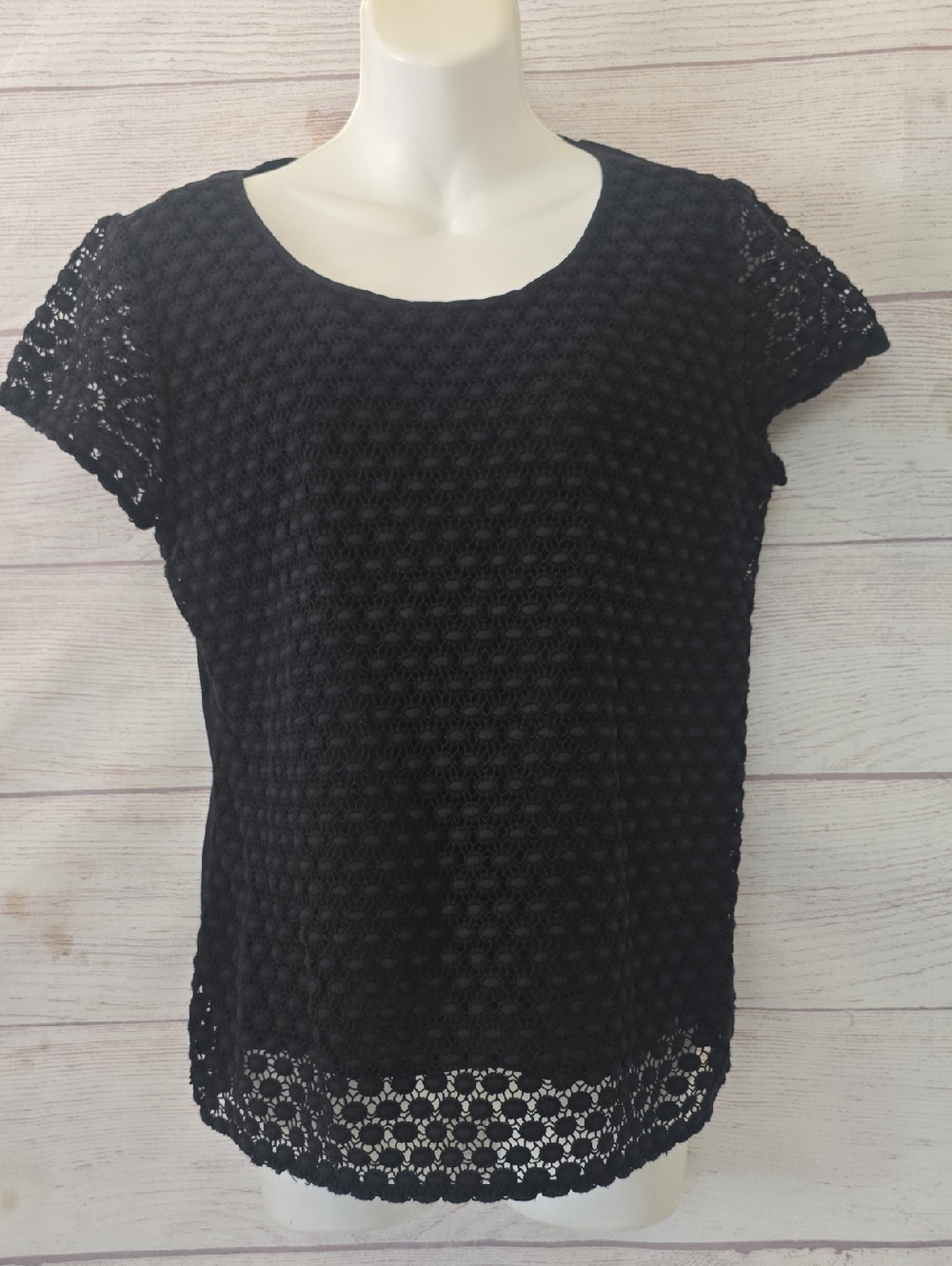 Laura Ashley Black Textured Short-Sleeve Top